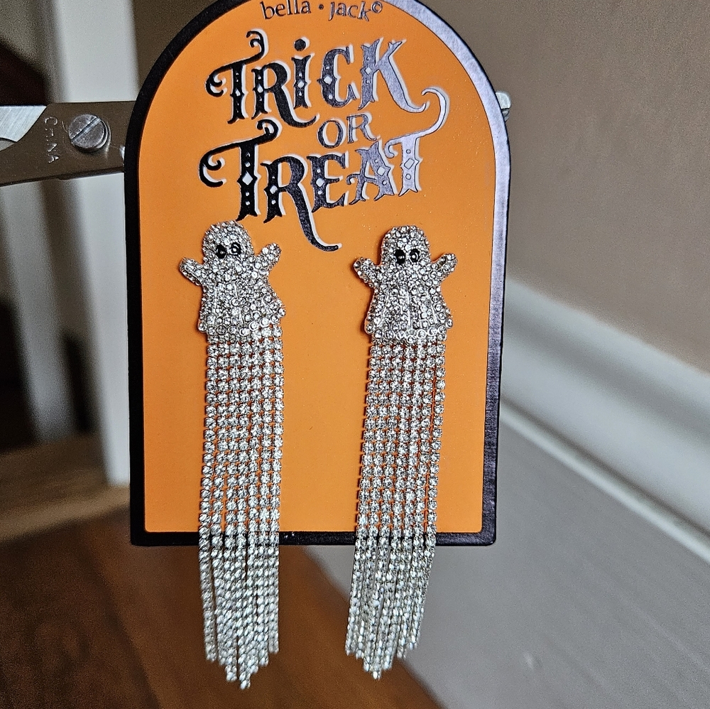 Bella and Jack Trick or Treat Pave Crystal  Fringe Ghost Earrings